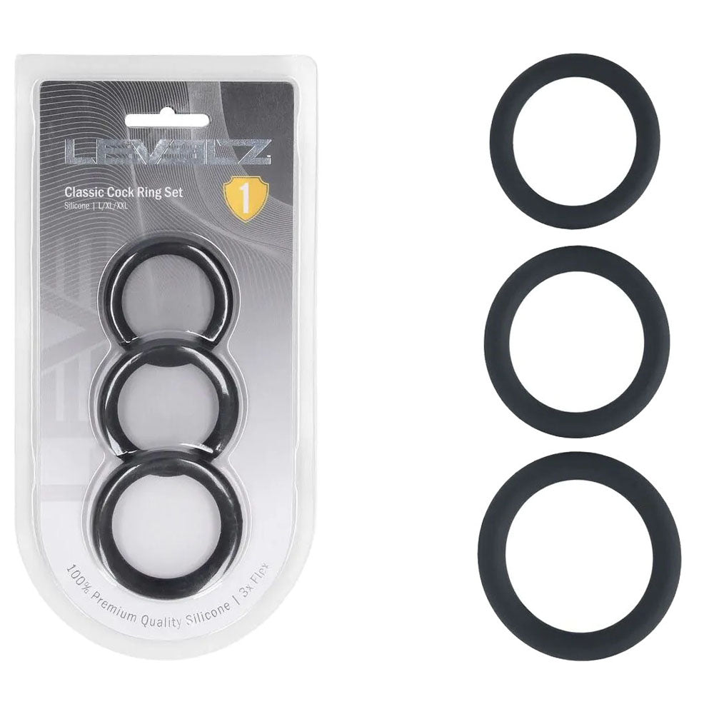 LEVELZ Classic Silicone Cock Ring Set - L/XL/XXL - Discount Adult Zone
