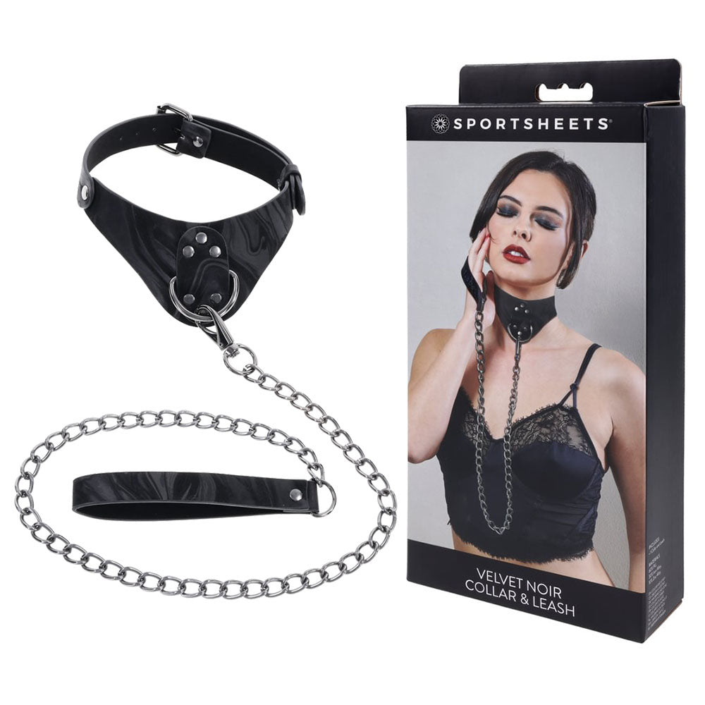 SPORTSHEETS Velvet Noir Collar & Leash - Discount Adult Zone