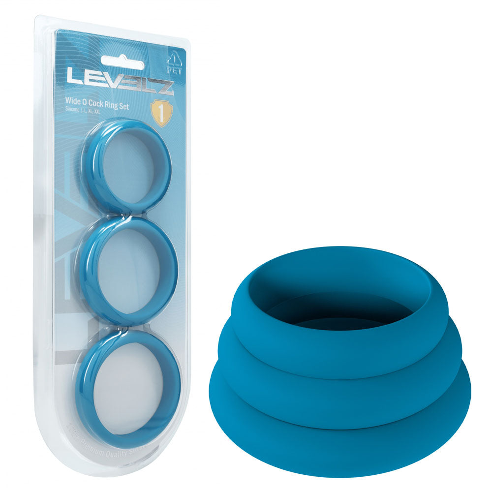 LEVELZ Wide O Silicone Cock Ring Set of 3 - L/XL/2X - Discount Adult Zone