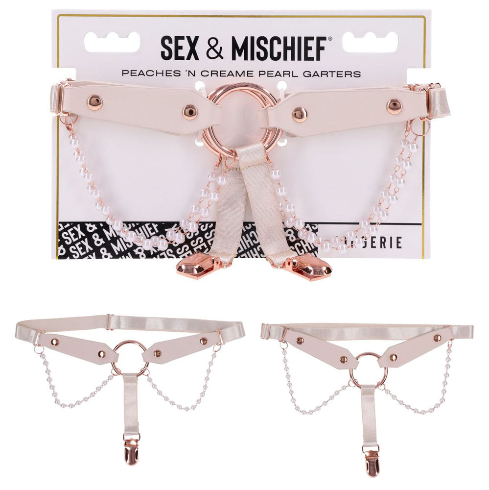 Sex & Mischief Peaches n CreaMe Pearl Garters - Discount Adult Zone