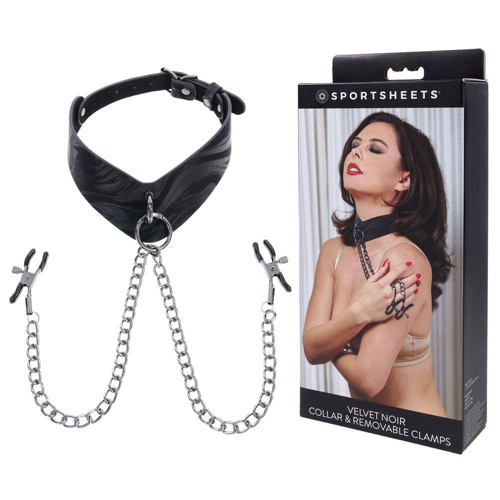 SPORTSHEETS Velvet Noir Collar & Removable Clamps - Discount Adult Zone